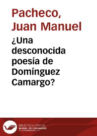 ¿Una desconocida poesía de Domínguez Camargo?