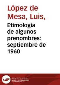 Etimología de algunos prenombres: septiembre de 1960