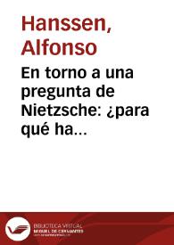En torno a una pregunta  de Nietzsche: ¿para qué ha servido la filosofía?