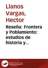 Reseña: Frontera y Poblamiento: estudios de historia y antropología de Colombia y Ecuador