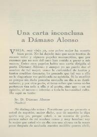 Una carta inconclusa a Dámaso Alonso