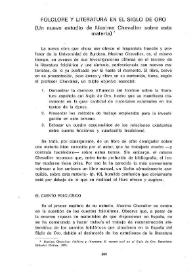 Folclore y literatura en el Siglo de Oro (Un nuevo estudio de Maxime Chevalier sobre esta materia)