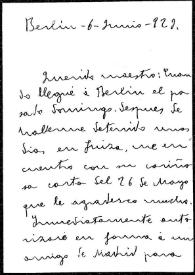 Carta de José María Ots a Rafael Altamira. Berlín, 6 de junio de 1923 