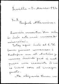 Carta de José María Ots a Rafael Altamira. Sevilla, 7 de marzo de 1924