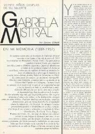 Gabriela Mistral en mi memoria (1889-1957). Veinte años después de su muerte
