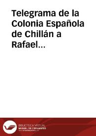 Telegrama de la Colonia Española de Chillán a Rafael Altamira. Chile, 31 de octubre de 1909