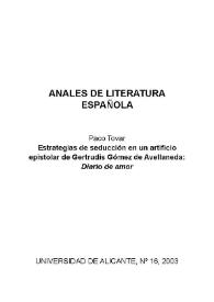Estrategias de seducción en un artificio epistolar de Gertrudis Gómez de Avellaneda: 'Diario de amor'