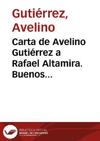 Carta de Avelino Gutiérrez a Rafael Altamira. Buenos Aires, 22 de agosto de 1910
