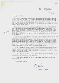 Carta de Ramón J. Sender a Camilo José Cela. 2 de septiembre de 1976