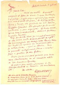 Carta de Rafael Alberti a Camilo José Cela. Anticoli Corrado, 7 de agosto de 1965
