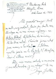 Carta de Jorge Guillén a Camilo José Cela. Arlington, 10 de enero de 1960
