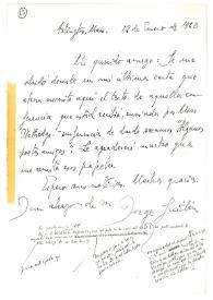 Carta de Jorge Guillén a Camilo José Cela. Arlington, 12 de enero de 1960
