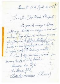 Carta de Jorge Guillén a José María Llompart. Recanati, 21 de agosto de 1960

