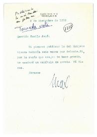 Carta de Max Aub a Camilo José Cela. México, 2 de diciembre de 1959