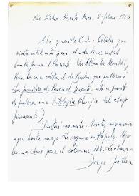 Carta de Jorge Guillén a Camilo José Cela. Puerto Rico, 5 de febrero de 1964

