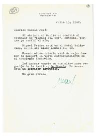 Carta de Max Aub a Camilo José Cela. México, 13 de julio de 1962