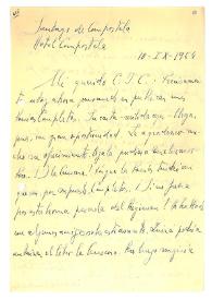 Carta de Jorge Guillén a Camilo José Cela. Santiago de Compostela, 10 de septiembre de 1964
