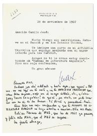 Carta de Max Aub a Camilo José Cela. México, 28 de noviembre de 1962
