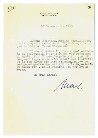 Carta de Max Aub a Camilo José Cela. México, 22 de enero de 1963