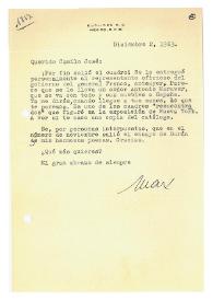 Carta de Max Aub a Camilo José Cela. México, 2 de diciembre de 1963