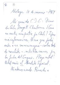 Carta de Jorge Guillén a Camilo José Cela. Málaga, 10 de marzo de 1969
