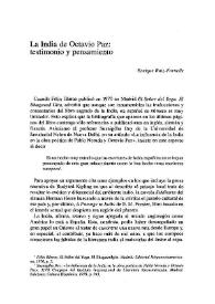 La India de Octavio Paz, testimonio y pensamiento
