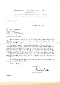 Carta de Sheila Porter a Arthur Rubinstein. Nueva York, 07-11-1975