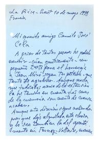 Carta de María Zambrano a Camilo José Cela. Crozet-par-Gex, Francia, 10 de mayo de 1978
