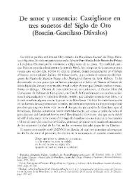 De amor y ausencia: Castiglione en tres sonetos del Siglo de Oro (Boscán-Garcilaso-Dávalos)