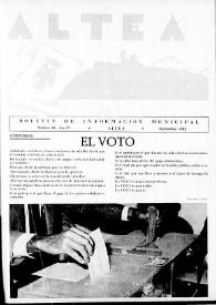 Altea : Boletín Mensual del Excmo. Ayuntamiento de Altea . Núm. 40, septiembre 1982