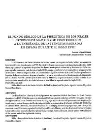 El fondo bíblico de la Biblioteca de los Reales Estudios de Madrid y su contribución a la enseñanza de las lenguas sagradas en España durante el...