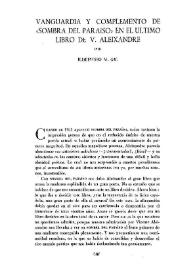 Vanguardia y complemento de 'Sombra del Paraíso' en el último libro de V. Aleixandre