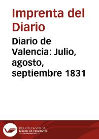 Diario de Valencia: Julio, agosto, septiembre 1831