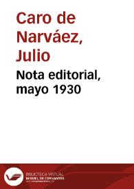 Nota editorial, mayo 1930