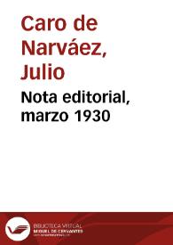 Nota editorial, marzo 1930