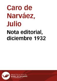 Nota editorial, diciembre 1932