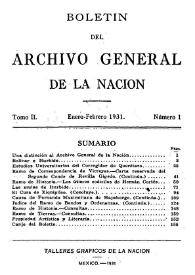 Boletín del Archivo General de la Nación (México). Tomo II, núm. 1, enero-febrero 1931