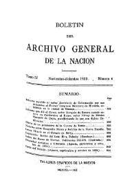 Boletín del Archivo General de la Nación (México). Tomo IV, núm. 6, noviembre-diciembre 1933