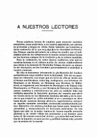 Boletín de la Biblioteca de Menéndez Pelayo (1919). A nuestros lectores
