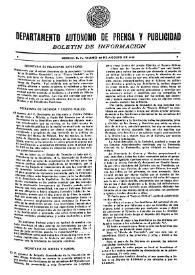 Boletín de Información. Departamento Autónomo de Publicidad y Propaganda [México]. Viernes 20 de agosto de 1937