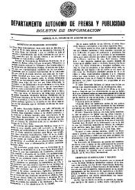 Boletín de Información. Departamento Autónomo de Publicidad y Propaganda [México]. Jueves 26 de agosto de 1937