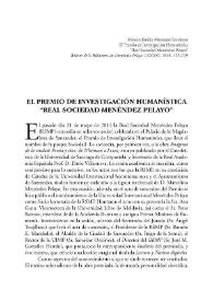 El Premio de Investigación Humanística “Real Sociedad Menéndez Pelayo”