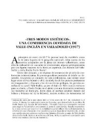 'Tres modos estéticos'. Una conferencia olvidada de Valle-Inclán en Valladolid (1917)