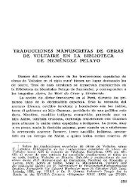 Traducciones manuscritas de obras de Voltaire en la Biblioteca de Menéndez Pelayo