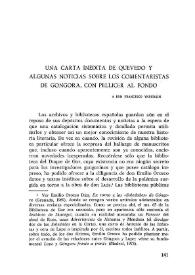 Una carta inédita de Quevedo y algunas noticias sobre los comentaristas de Góngora, con Pellicer al fondo