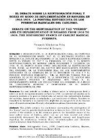 El debate sobre la reintegración foral y sobre su modo de implementación en Navarra en 1918-1919. La postura historicista de los fueristas...