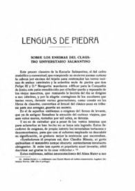 Lenguas de piedra: sobre los enigmas del Claustro Universitario Salmantino