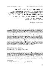 El médico romanceador Alonso del Castillo. Nuevos datos a partir de la capellanía fundada por el presbítero Luis de la Cueva