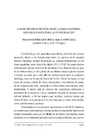 Baranda Leturio, Nieves; Cruz, Anne J. (eds.): 'Las escritoras españolas de la edad moderna. Historia y guía para la investigación'. Madrid: UNED,...