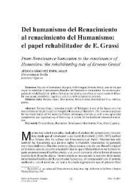 Del humanismo del Renacimiento al renacimiento del Humanismo: el papel rehabilitador de E. Grassi 
